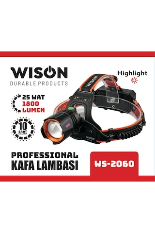 Wison WS-2060 25W 1800 Lümen Şarjlı Kafa Feneri Siyah