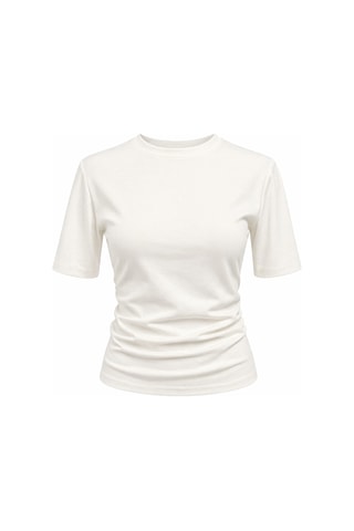 Mixray 2095 Kadın Büzgü Detaylı Arkası Yırtmaçlı Basic T-shirt Beyaz