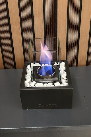 Quadrata Siyah Biyoetanol Masaüstü Şömine - 1 Lt Yakıt Ve Dekoratif Taş Hediye