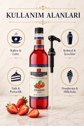 Simonelli Çi̇lek Kahve Şurubu 700 ML + Pompa