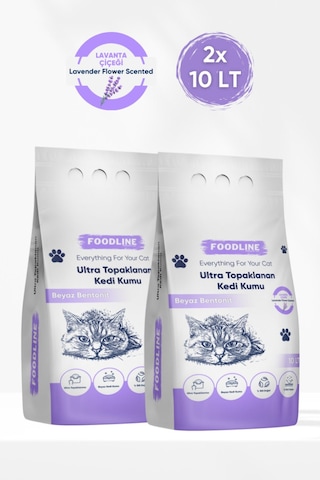 Foodline Lavanta Kokulu İnce Taneli Bentonit Topaklaşan Kedi Kumu 2 x 10 L