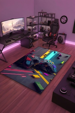 Renkli 3d Gamepad Tasarım Yıkanabilir Kaymaz Taban Halı Gnc18