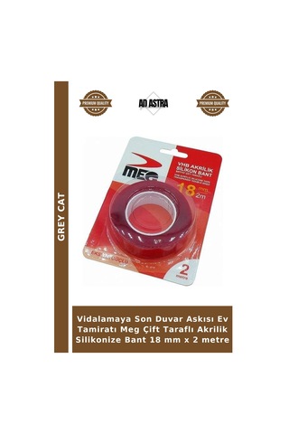 Vidalamaya Son Duvar Askısı Ev Tamiratı Meg Çift Taraflı Akrilik Silikonize Bant 18 Mm X 2 Metre