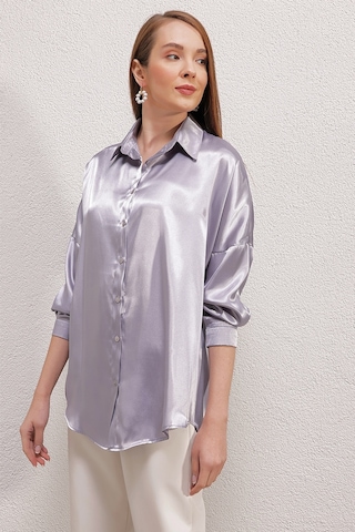 Bigdart 3985 Oversize Saten Gömlek - Lila 001