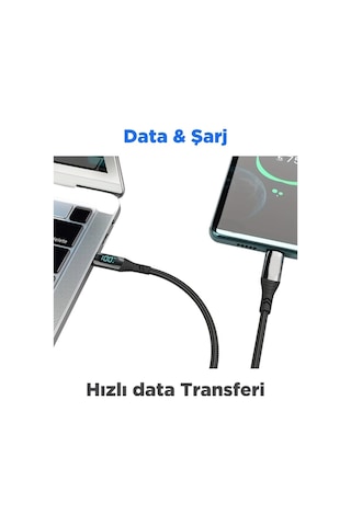 Type-c Type-c Dijital Göstergeli Örgülü Hızlı Şarj Ve Data Kablosu 100w 1 Mt.