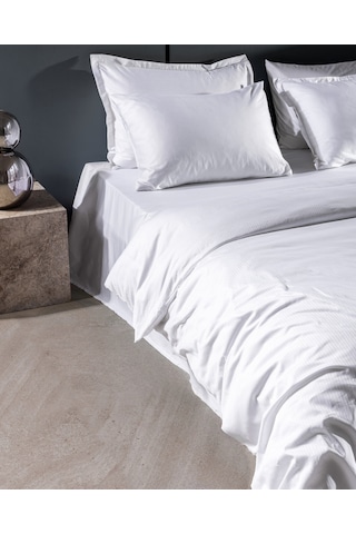 Madame Coco Thalie Family Size %100 Pamuk Çizgili - 300tc Saten Çarşaflı Nevresim Takımı - Beyaz 8684427207833 Çok Renkli