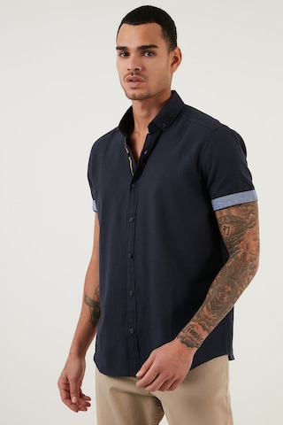 Buratti Pamuklu Slim Fit Düğmeli Yaka Kısa Kollu Erkek Gömlek Cf21S112546 Lacivert
