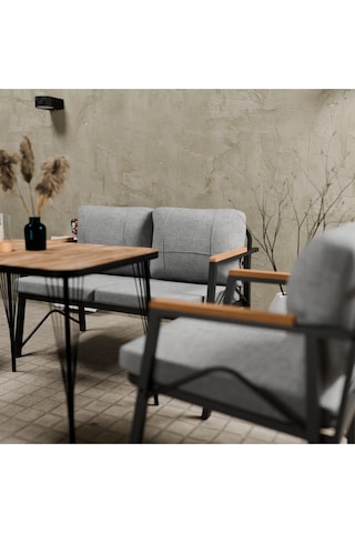 Mb Garden Furnıture Simetri Model, Balkon, Bahçe, Cafe, Metal Koltuk Takımı,bahçe Takımı,çay Seti, 2+1+1+masalı Süngerli Açik Gri