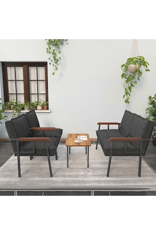 Mygusi Modern Balkon, Bahçe, Cafe - Metal Kanepe Koltuk Takımı - 2+1+1 Sehapalı Antrasit