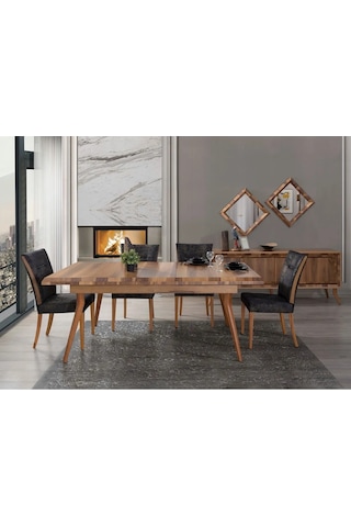 Marif Yemek Odası Takımı Yemek Masası + 4 Adet Sandalye Kahverengi