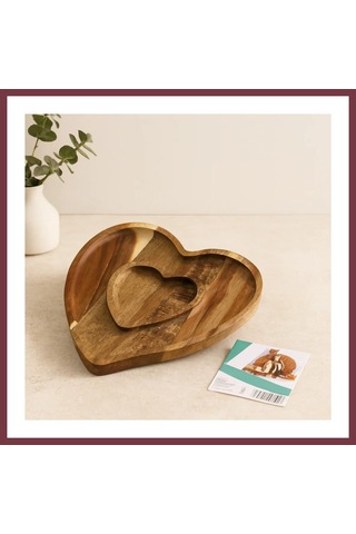 Storeşahin Ahşap Bambu Servis Tepsisi 2 Bölmeli Kalp Model 20x19.5x1.5 Cm Shn0720