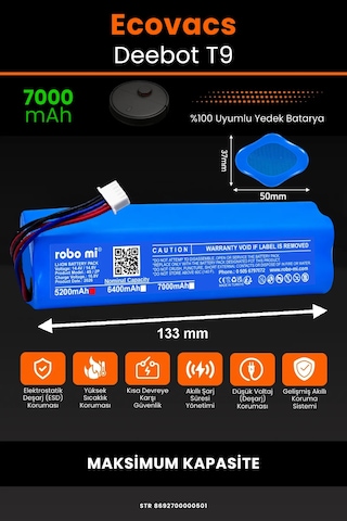 Ecovacs Deebot T9 Uyumlu 7000mah Robot Süpürge Bataryası - Maksimum Kapasite
