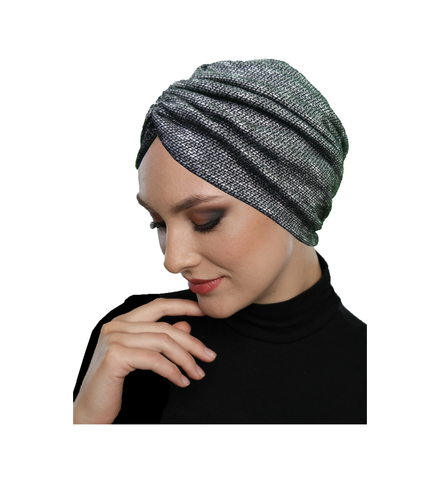 Kırçıllı Desenli Drapeli Siyah Çift Taraflı Hazır Türban Tesettür Bone Siyah