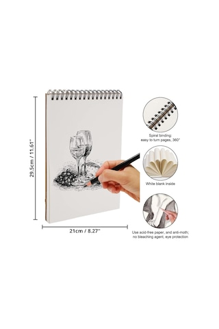 Eskiz Defteri A4 Boyutunda 160 Gr Üstten Telli Karakalem Büyük Sketch Book 25 Yaprak - 1 Adet Beyaz
