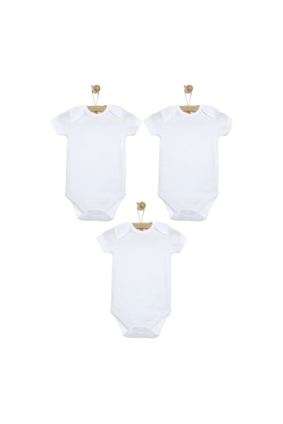 Mixibaby Mixi Baby %100 Pamuklu Çıtçıtlı Kısa Kol Bebek Body 3'lü Set Unisex Beyaz