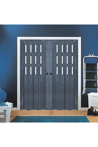Faran Dekorasyon 170 x 215 Antrasit Renk Camlı Çift Açılım Pvc Akordiyon Kapı - FRNAKMODEL-0-152