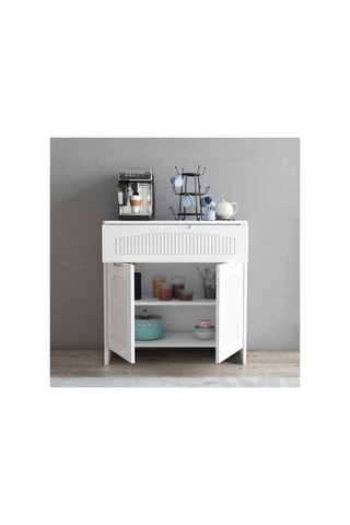 Boyalı Desenli Kapaklı Çekmeceli Çok Amaçlı Dolap - Beyaz 2 Kanal Kulp Kapaklı, 1 Çekmeceli, Raflı, Mdf 80x40x82 Cm Beyaz - 877008803 Beyaz