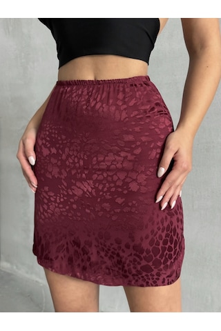 Kadın Desenli Saten Etek Bordo