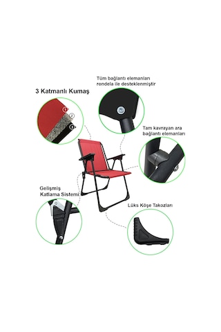 Natura Bardaklıklı Kamp Sandalyesi - Kırmızı