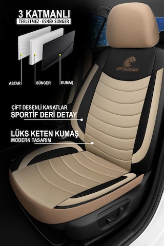 Panther Serisi Keten Kumaş Oto Koltuk Kılıfı Hyundai İ20-i30-accent-blue-era-getz Uyumlu Bej