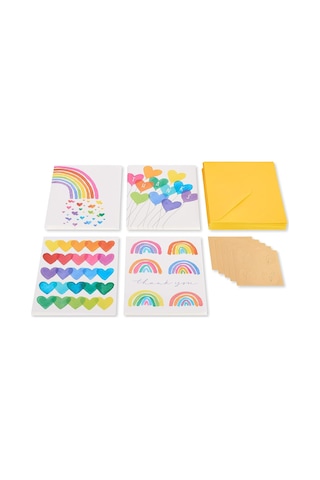 Papyrus Lgbtqıa+teşekkür Kartları, Gurur Ve Her Durum İçin Zarflı, Gökkuşağı Ve Kalpler 20 Sayı