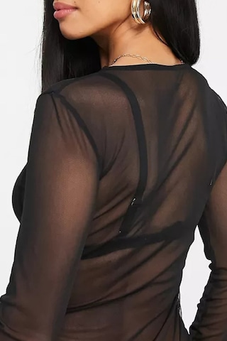 Moda Mistik Siyah Tül Bluz Uzun Kollu Transparan Sexy Siyah