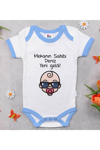 Bitmeyenkartus Bk Kids Kişiye Özel Mavi Bebek Body Zıbın - Model 103 Çok Renkli