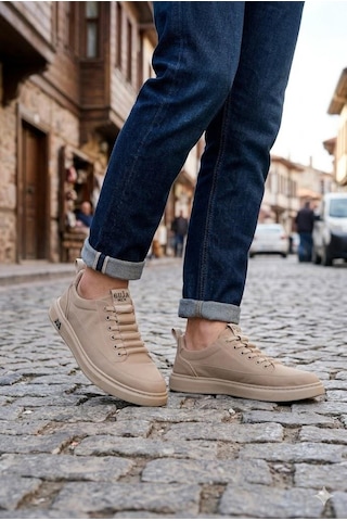 Guja 26y510-2 Rahat Kauçuk Taban Tekstil Lastik Bağcıklı Sneaker Erkek Ayakkabı Bej