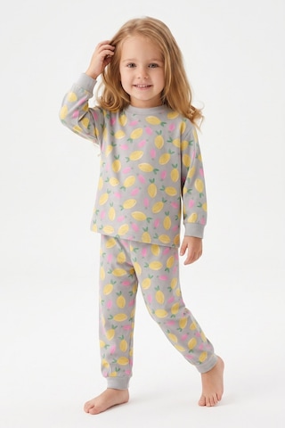 Modanıno %100 Pamuk Ve Baskılı Kız Çocuk Pijama Takımı 9-36 Ay 12741ıs Gri