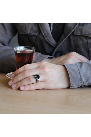 Elif Vav Işlemeli Elif Yazılı 925 Ayar Gümüş Erkek Yüzük (429485967)