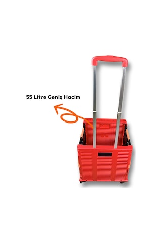 4 Tekerlekli, 55 Litre Kırmızı Katlanır Alışveriş Arabası