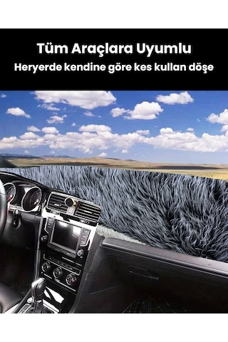 Pelüş Torpido Koruma Örtüsü Uzun Tüylü Gri