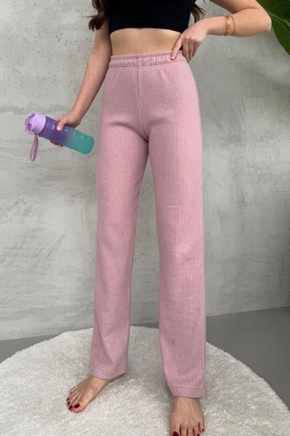 Kadın Gül Kurusu Yüksek Bel Fitilli Bol Paça Günlük İnce Eşofman Altı GÜL KURUSU