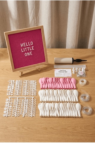 Hastane Odası Süsleme Hoş Geldin Bebek İlk Gün Deluxe Set Kız Pembe Keçe Yazı Panosu Standlı Pompa Balon Zincirli 7 Li Balon Standlı Tüm Yaşlar