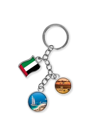 Dubai Üçlü Epoksi Metal Çift Taraflı Damla Anahtarlık Dubai Gümüş