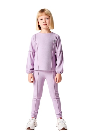 Ersefa Kız Çocuk Waffle Dokulu Sweatshirt Ve Pantolon Takımı Kaliteli Şı Lila