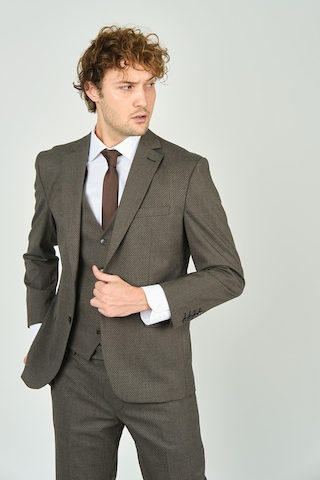 Gio Erkek Regular Fit Mono Yaka Yelekli Takım Elbise 4460 Kahverengi Kahverengi