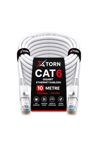Torn Cat6 Ethernet Kablosu 10 Metre Rj45 Lan İnternet Modem Router Bilgisayar Kablosu