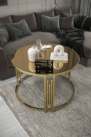 Piyano Tekli Orta Sehpa Gold Ayak Bronz Ayna