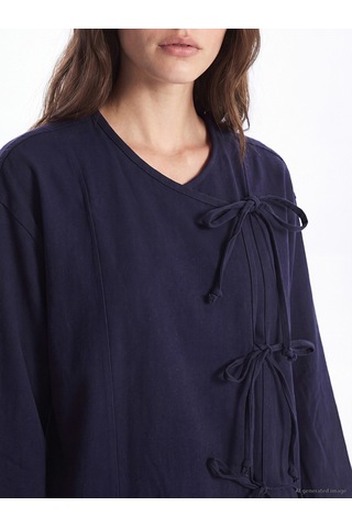 Lcw Modest Lacivert Kruvaze Yaka Bağcıklı Kadın Kimono
