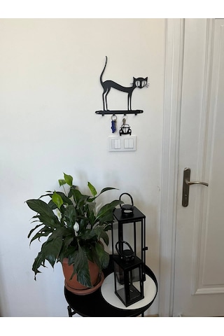 Lazer Kesim Kedi Metal Askı Siyah