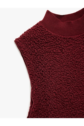 Koton Dik Yaka Dokulu Kolsuz Triko Bluz Bordo 6wak30023ht Bordo
