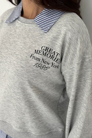 Noa & Noa Kadın Gömlek Detaylı Baskılı Sweatshirt Serene Layer Gri