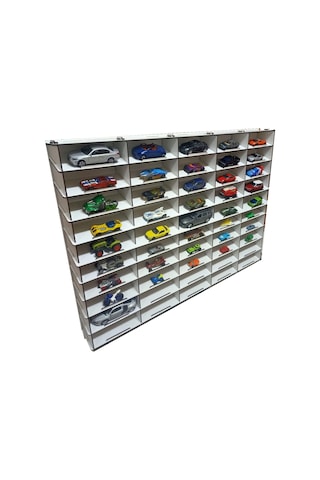 EĞİMLİ DEKORATİF DUVAR AHŞAP ARABA RAFI (1/32 ÖLÇEK-50 ARAÇ)