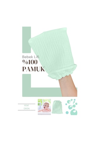 Bebek Banyo Lifi Tahriş Etmeyen Banyo Kesesi %100 Pamuk Mint