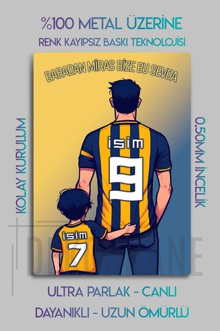 Kişiye Özel Taraftar Tablosu, Sarı Lacivert Baba Oğul Çocuk, İsim Yazdırmalı