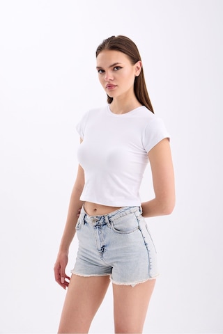 Startmore Likralı Baby Tee Beyaz Crop %100 Pamuk Penye Düz Baskısız Crop