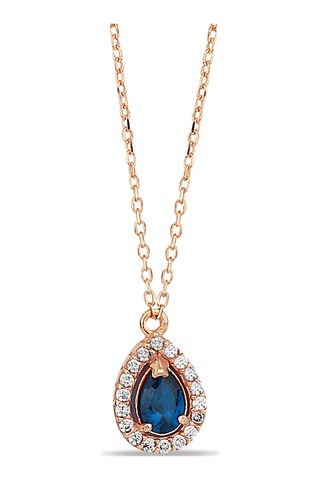 Kuyumcudukkani Zincirli"safir Renk Damla Taşlı" Kolye-37186-r-80cm Rose Gold