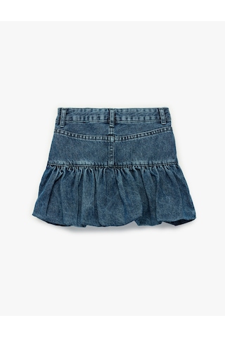 Koton Pamuklu Cepli Balon Form Denim Etek Orta İndigo 7wkg70001ad