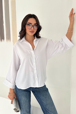 Oversize Düğmeli Gömlek Classic Beyaz